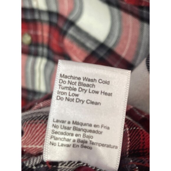 Red White Black Plaid Button Down Flannel Shirt Long Sleeve Snap Pockets XL - Picture 10 of 10
